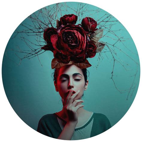 Round wall mural Amin - Flowers in her Hair - Portrait of a Woman - non ...