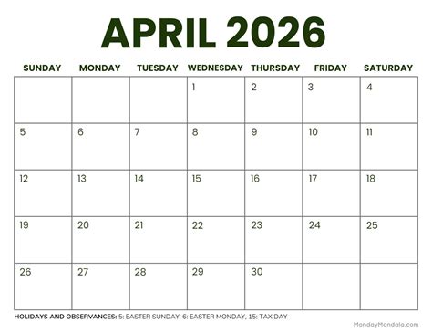 April 2026 Calendars (Free PDF Printables)