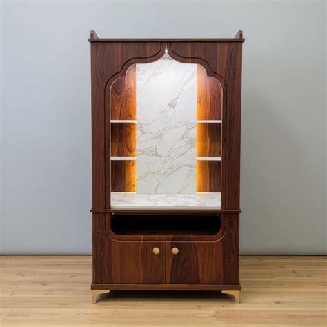 Wooden-Finish Home Temple with Open Aarti Shelf & Base Cabinet ...
