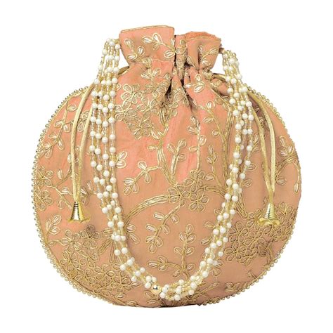 FONSIE rose beige potli jhola rajputi bag for bridal women organza 1pc ...