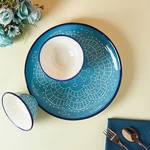 The Decor Mart Blue Ceramic Dinner Plate with Bowls/Katoris/Dinner ...