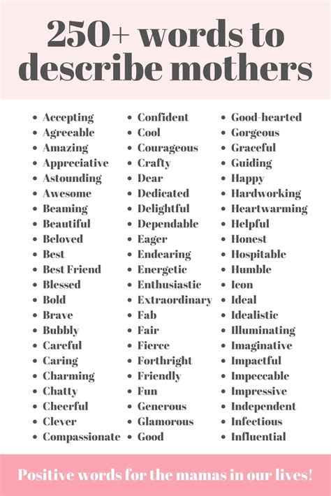 250+ Words to Describe Mothers - A Thousand Lights