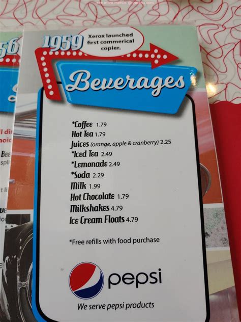 Menu at Pottsville Diner restaurant, Pottsville, 501 N Claude A Lord Blvd