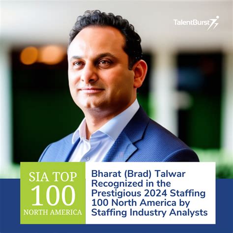 Bharat (Brad) Talwar Recognized in 2024 Staffing 100 NA by Staffing ...