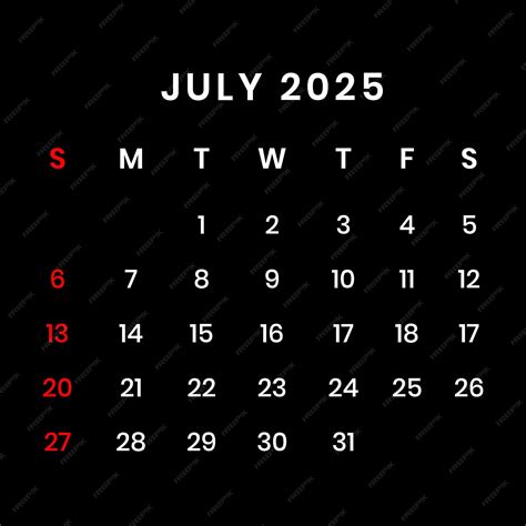 July 2025 calendar black background | Premium PSD