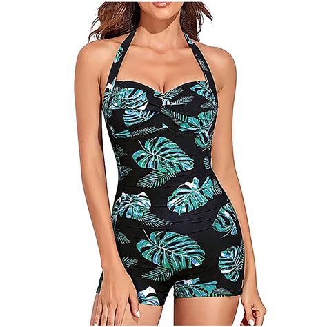 EDHITNR One Piece Swimsuit Women Fashion Floral Pattern Square Neck ...
