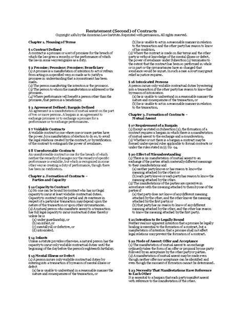 Restatement (Second) of Contracts FOR Class - Copyright 1981 by the ...