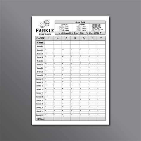 Farkle Game Score Sheet, Farkle Scoring, Farkle Dice Game Score Sheet ...