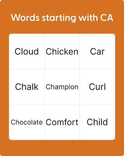 Words Starting With CA - Bingo Card Creator