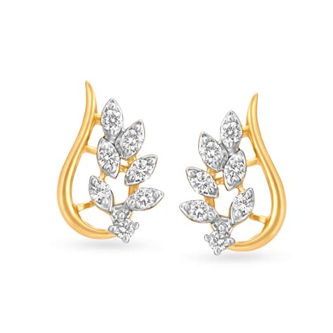 Magnificent 18 Karat Yellow Gold And Diamond Leafy Studs