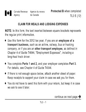 Canada Revenue Agency TL2 Form - Blank Fillable Template | Fill Out ...