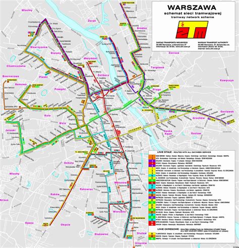 Detailed tram communication map of Warsaw city | Warsaw | Poland ...