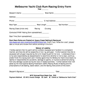 Melbourne Yacht Club Rum Racing Entry Doc Template | pdfFiller