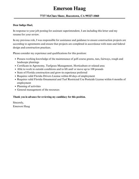 Assistant Superintendent Cover Letter | Velvet Jobs