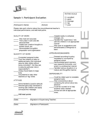 Fillable Online dese mo Sample 1: Participant Evaluation Fax Email ...