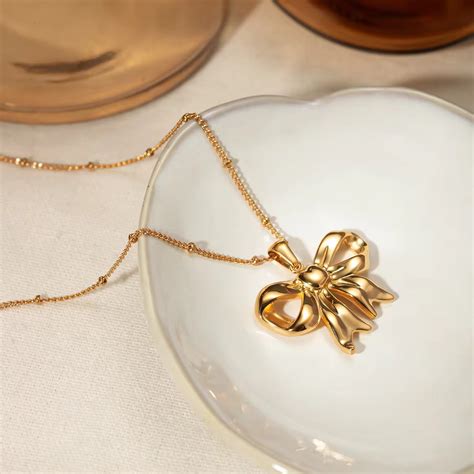 Statement Ribbon Bow Necklace | 18K Gold Plated Elegant Design ...