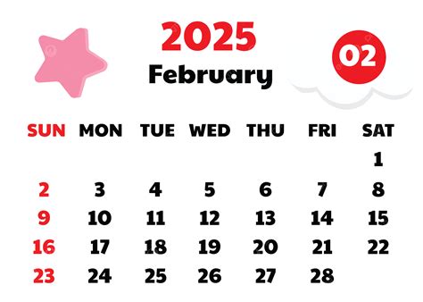 2025 February Calendar Transperent Cute Design Vector With White Cloud ...