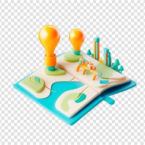 3d render of a book with lightbulbs a bridge and graphs symbolizing ...