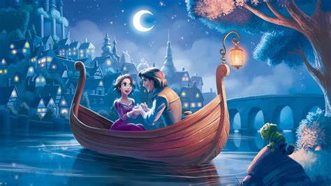 Download Tangled Flynn&Rapunzel On A Boat Wallpaper | Wallpapers.com