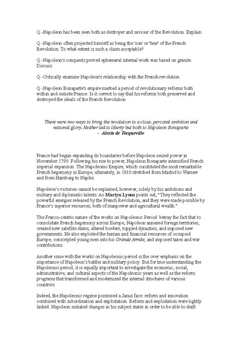 Q - Navigating Napoleon: Destroyer or Saviour of the Revolution? - Studocu