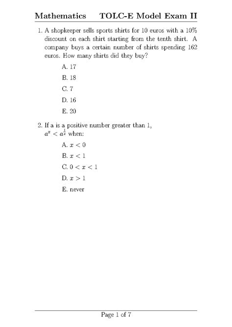 TOLC E Model Paper 2 - Practice Questions & Solutions - Studocu