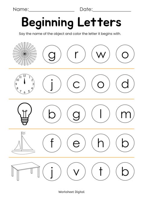 10 Printable Beginning Letters Worksheets for Kindergarten Preschool ...