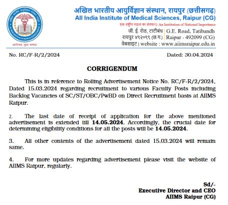 AIIMS Raipur Recruitment 2024 Apply Online (129 Faculty Vacancies)