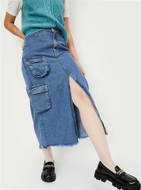 Buy Women Front Slit Denim Skirt Online at just Rs. 999.0 ...