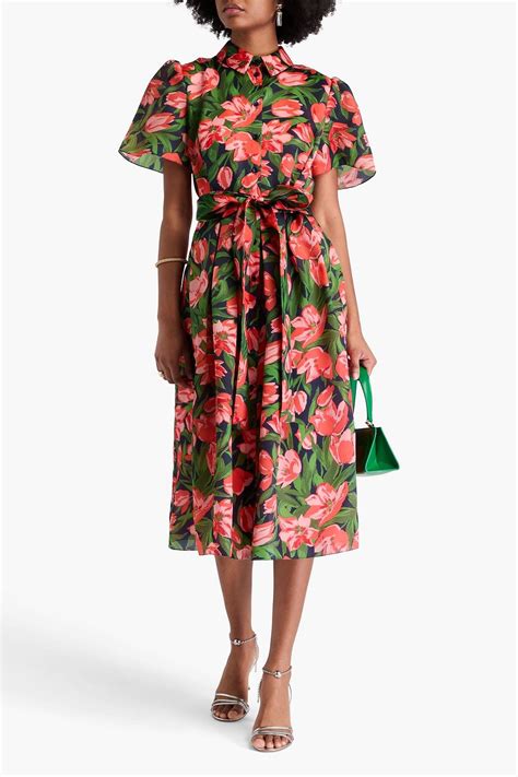 CAROLINA HERRERA Floral-print silk-organza midi shirt dress | THE OUTNET