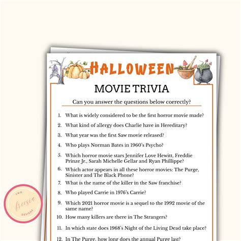 Halloween Movie Trivia Printable Halloween Party Game for Teens and Adults Icebreaker Activity ...