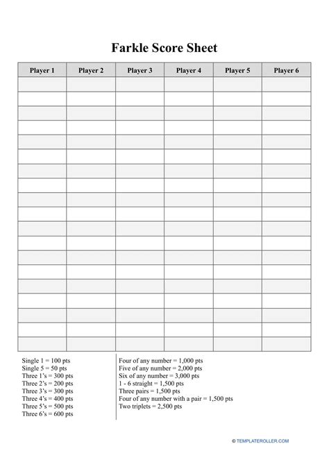 Printable Farkle Score Sheet - Jenny Printable