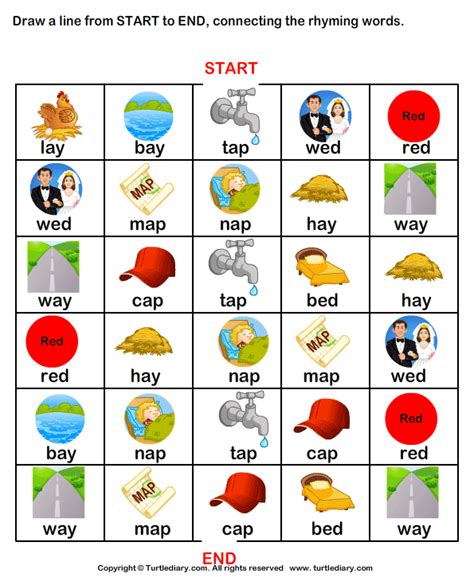 Draw Line from Start to End Connecting Rhyming Words ap | Turtle Diary ...