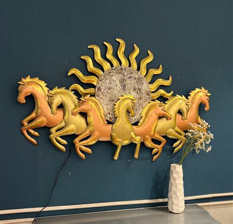 Running 7 Horses with LED Light Metal Wall Art – Saajawat