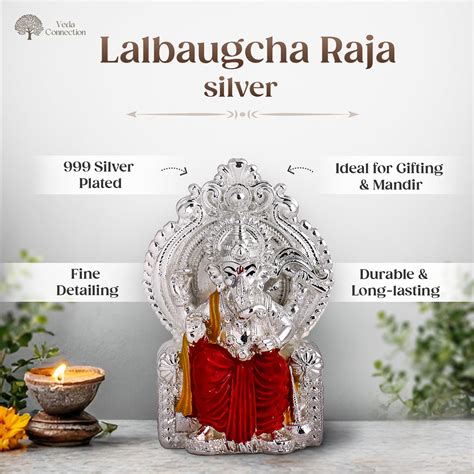 999 Silver Plated Ganesh Ji Lalbaugcha Raja Idol – 3 Inch – Veda Connection