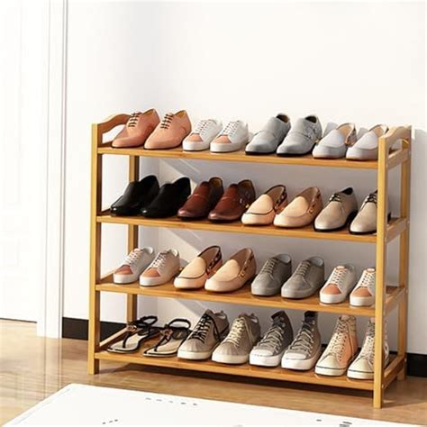 LEOPAX Bamboo 4 Tier Shoe Rack, Bamboo Shoes Cabinet, Free Standing ...