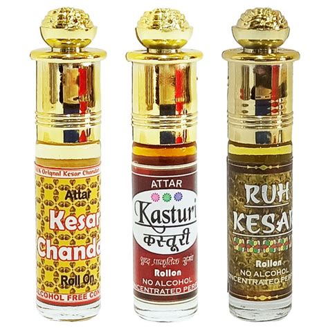 KESAR CHANDAN, KASTURI & RUH KESAR 6ml Rollon 3 Pc. Combo Pack – Indra ...