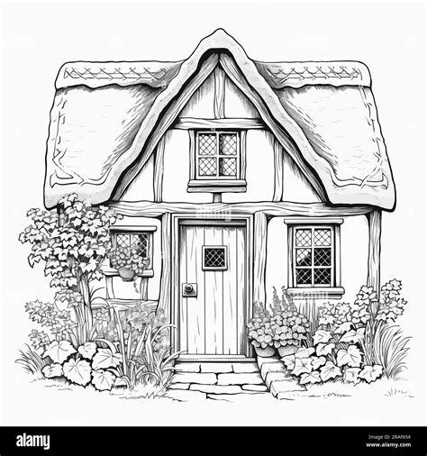 Cute English house black and white vector illustration for adult ...