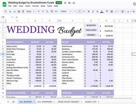 Wedding Budget Spreadsheet Wedding Planner Template Wedding Expenses ...
