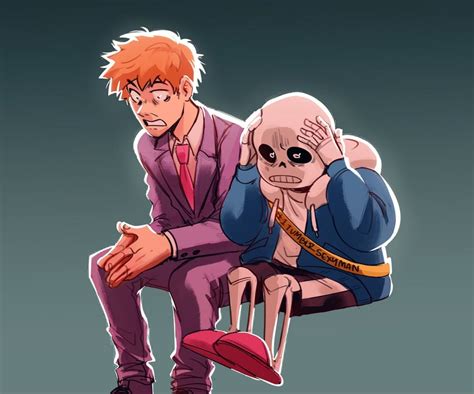 sans and reigen arataka (undertale and 1 more) drawn by habkart | Danbooru