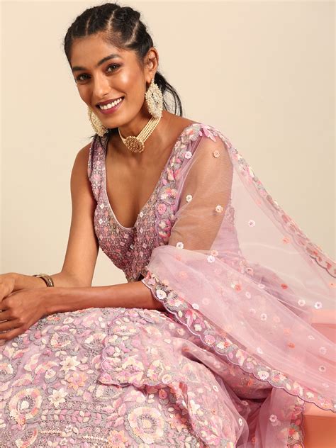 Mauve Net Multi Sequins with heavy Zarkan embroidery Semi-St