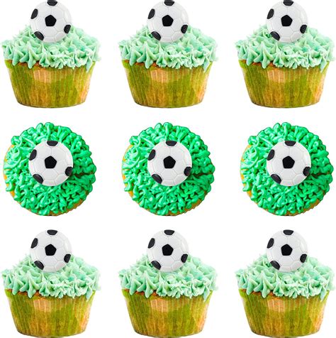 20Pcs Soccer Ball Cupcake Toppers Resin Soccer Cupcake Food Picks Sport Balls Baby Shower ...