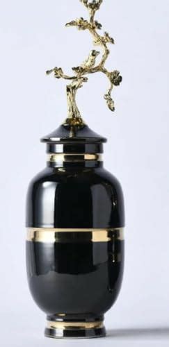 Decorative Ceramic Vase with Gold-Tone Figurine Lid, 30 cm Height, Bla