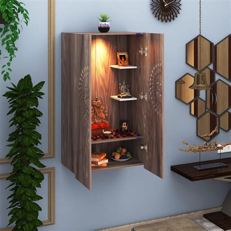Anikaa Spirit Engineered Wood LED Light Wall Temple Puja Stand Pooja ...