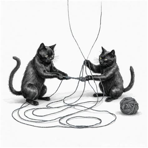 Black Cats Playing with Yarn Sketch | Stable Diffusion Online