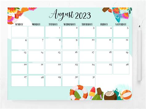 Editable August 2023 Calendar Printable Calendar Fillable - Etsy