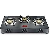 Prestige Magic Toughened Glass-Top 3 Brass Burner Gas Stove | Black ...