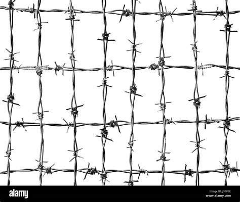 4 horizontal lines and 8 vertical of new and clean barbed wire isolated ...