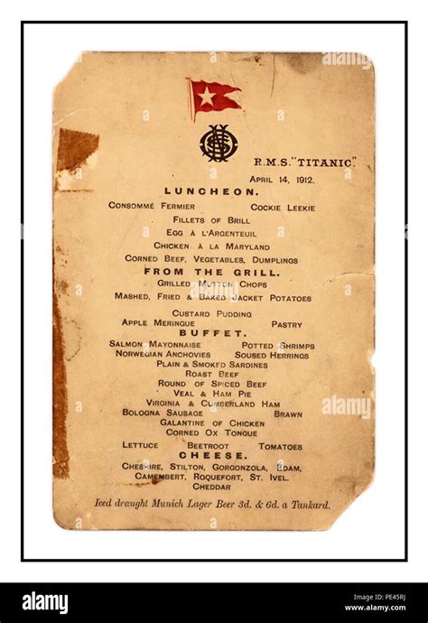 Image result for Titanic First Class Lunch Menu