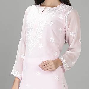 Seva Chikan Hand Embroidered Baby Pink Georgette Lucknowi Chikankari ...