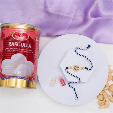 Send Royal Blue Stone Rakhi with Rasgulla Online